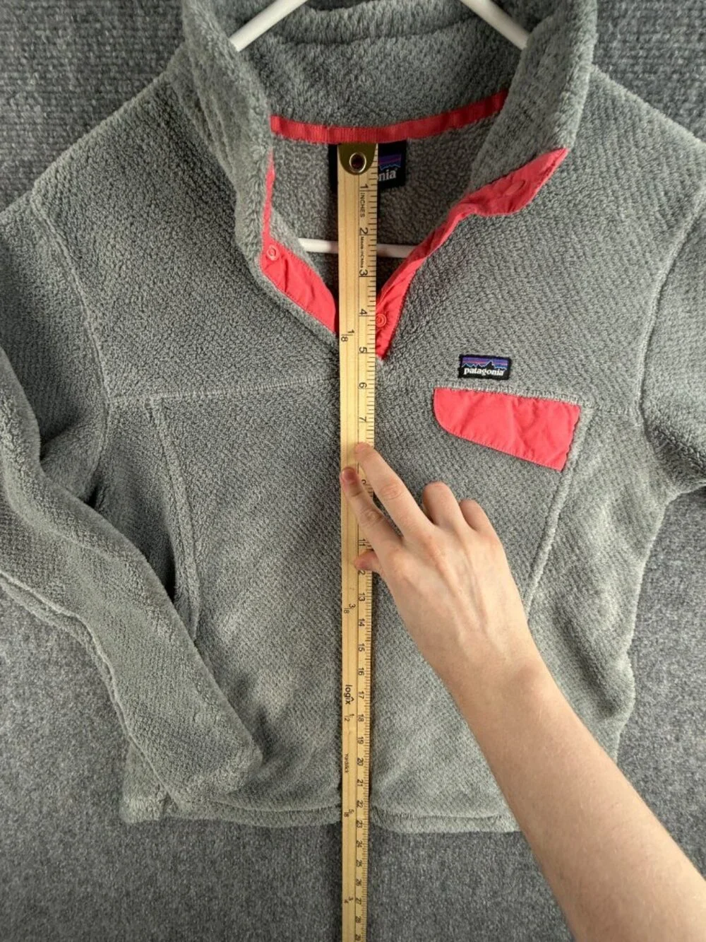 Patagonia Fleece Jacket Girls Youth Size 2XL 16-18 Gray Pink Fuzzy Soft Snap